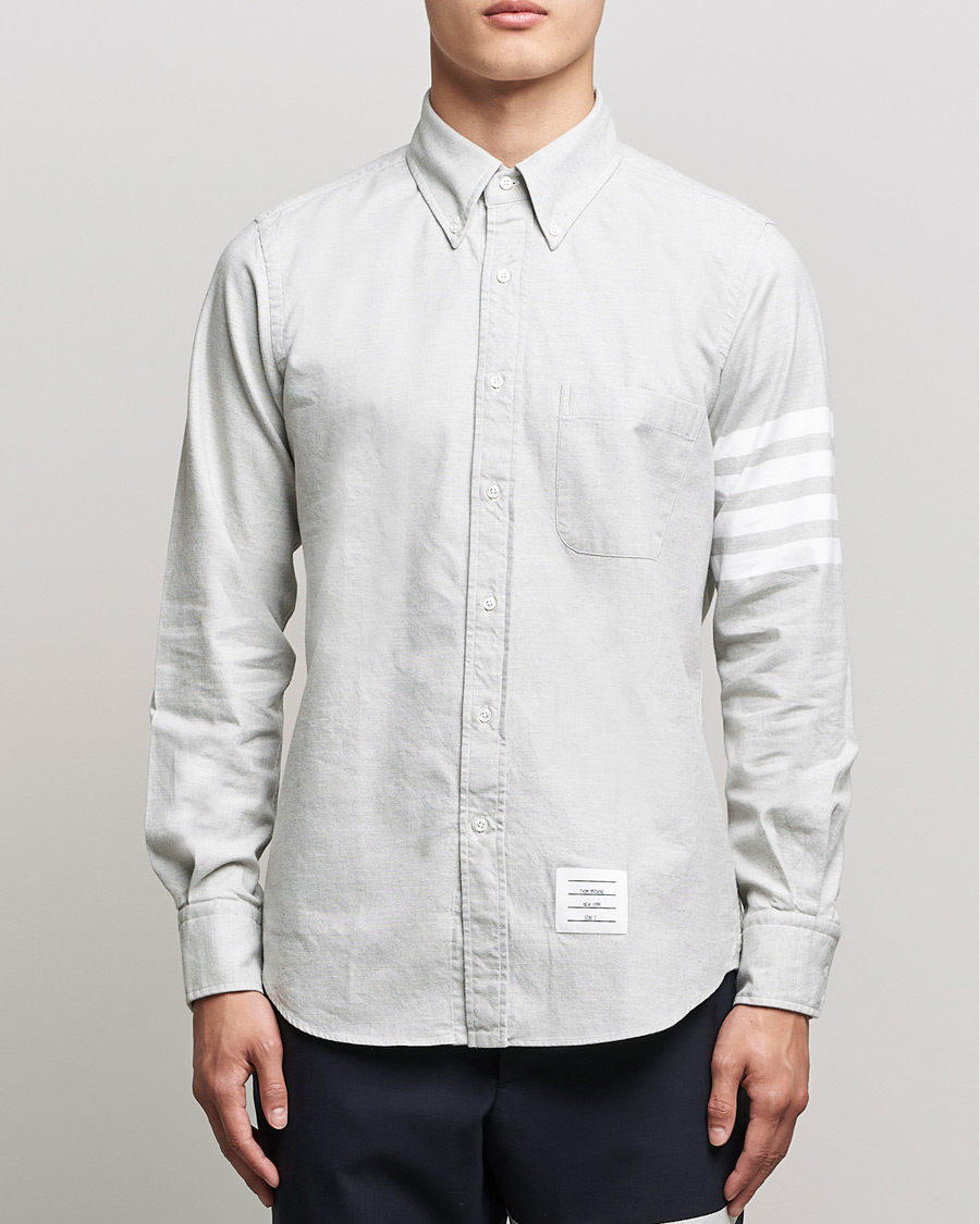 Men | Shirts | Thom Browne | 4 Bar Flannel Shirt Light Grey