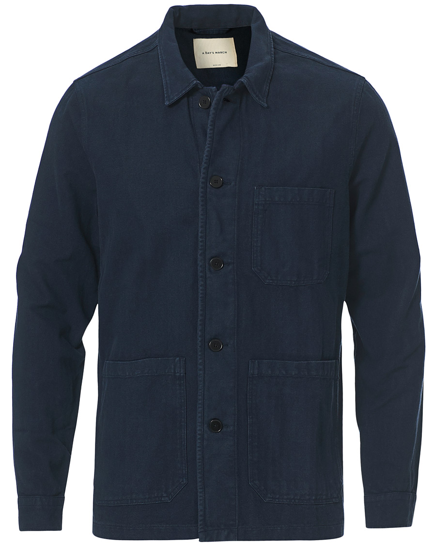 Men | Shirts | A Day's March | Original Herringbone Overshirt Navy