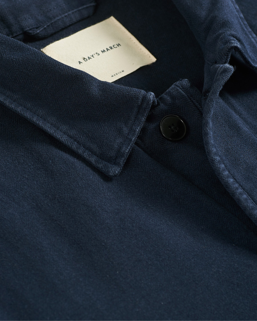 Men | Shirts | A Day's March | Original Herringbone Overshirt Navy