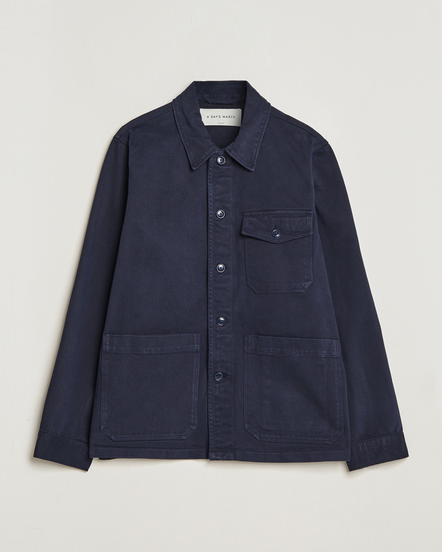 Men | Shirt Jackets | A Day's March | Sturdy Twill Patch Pocket Overshirt Navy