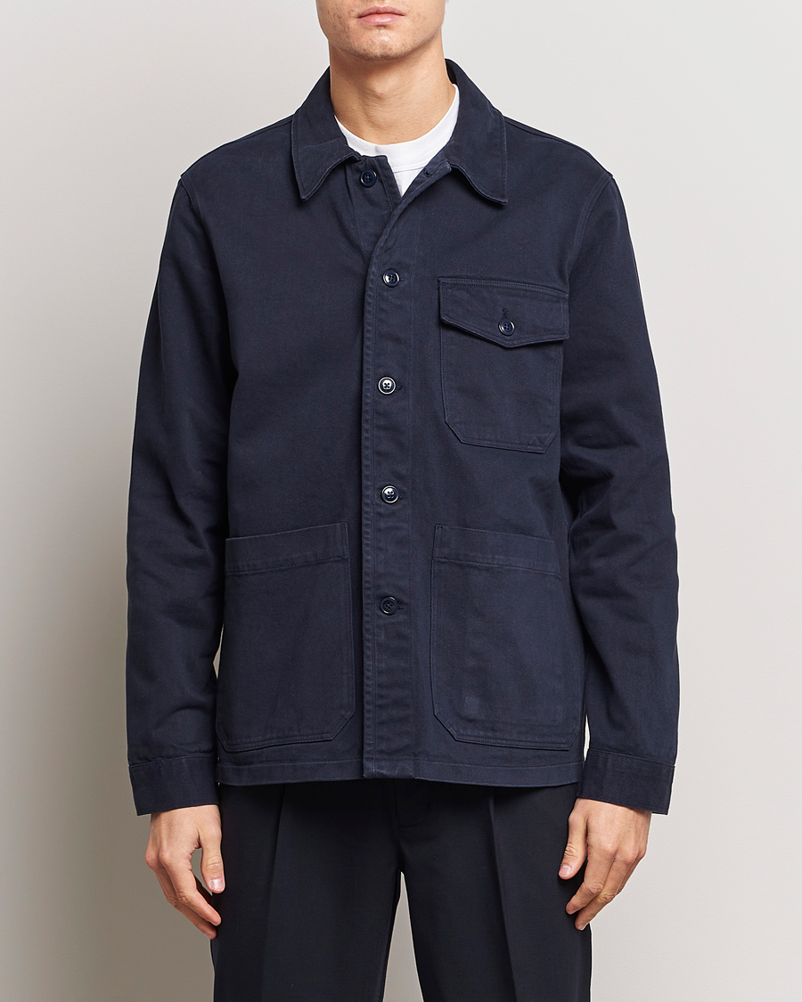 Men | Overshirts | A Day's March | Patch Pocket Sturdy Twill Overshirt Navy