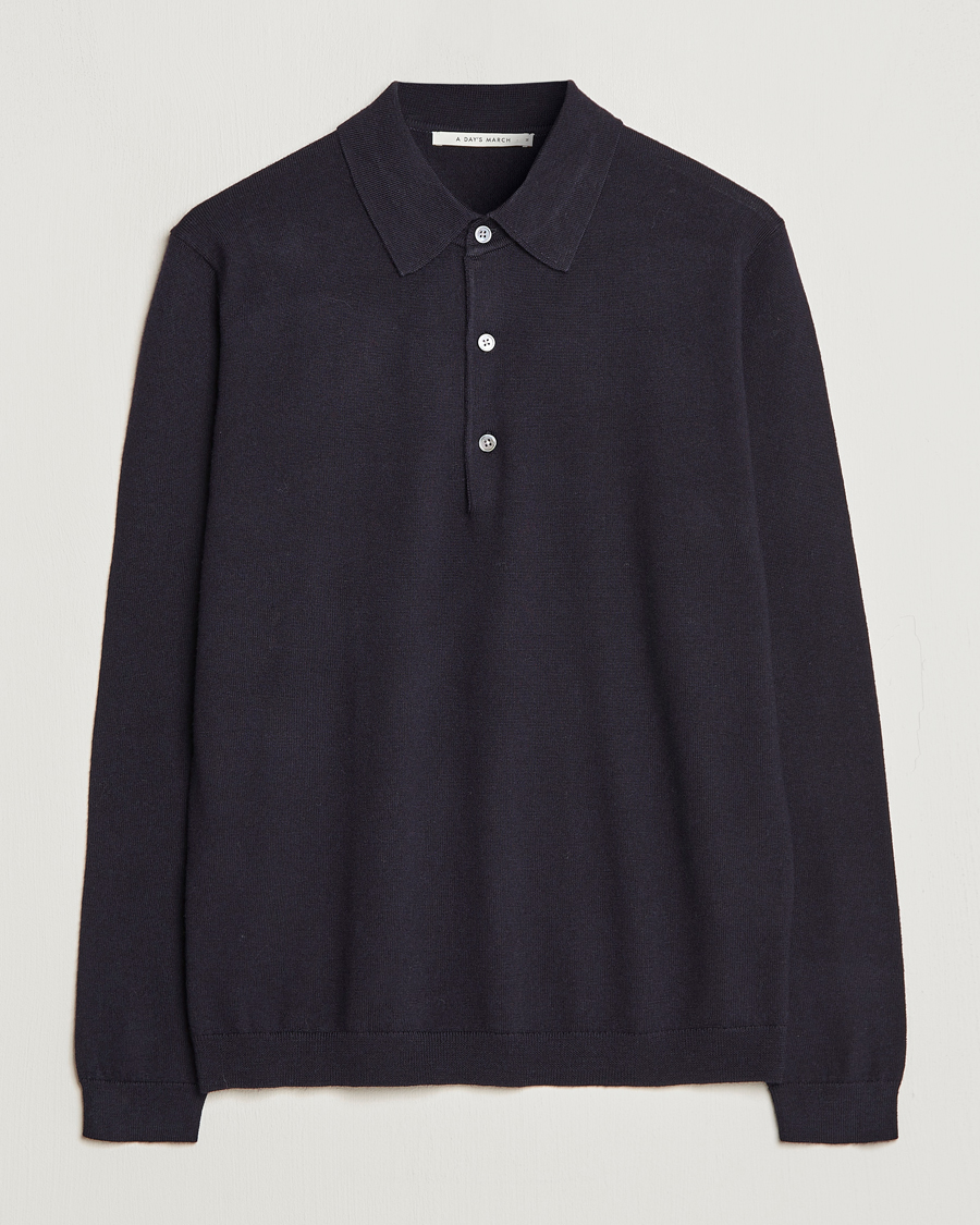 Men | Sweaters & Knitwear | A Day's March | Ambroz Merino Polo Navy