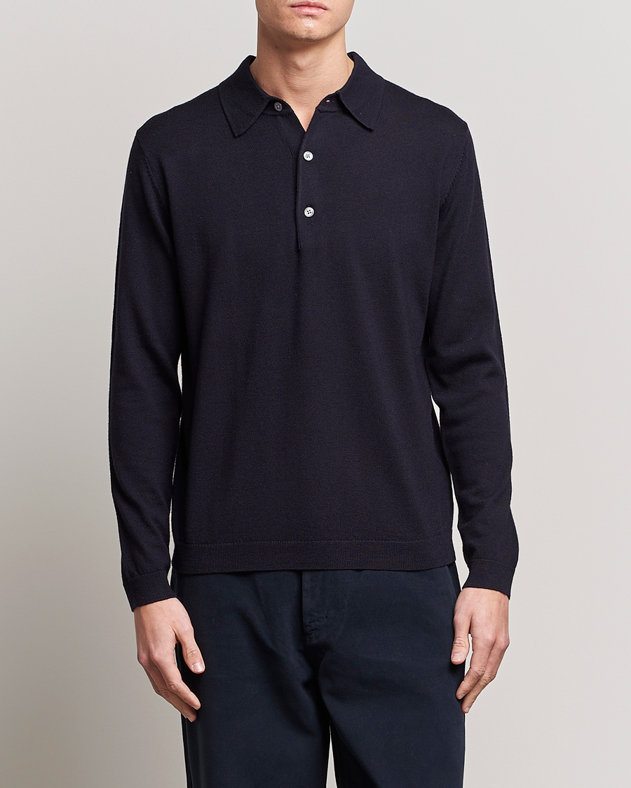 Men | Knitted Polo Shirts | A Day's March | Ambroz Merino Polo Navy