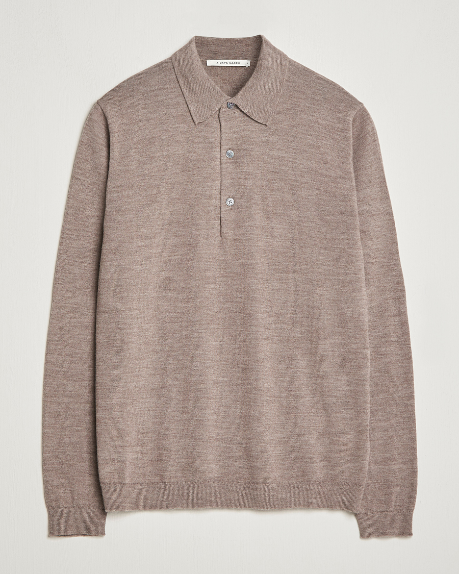 Men | Knitted Polo Shirts | A Day's March | Ambroz Merino Polo Taupe Melange