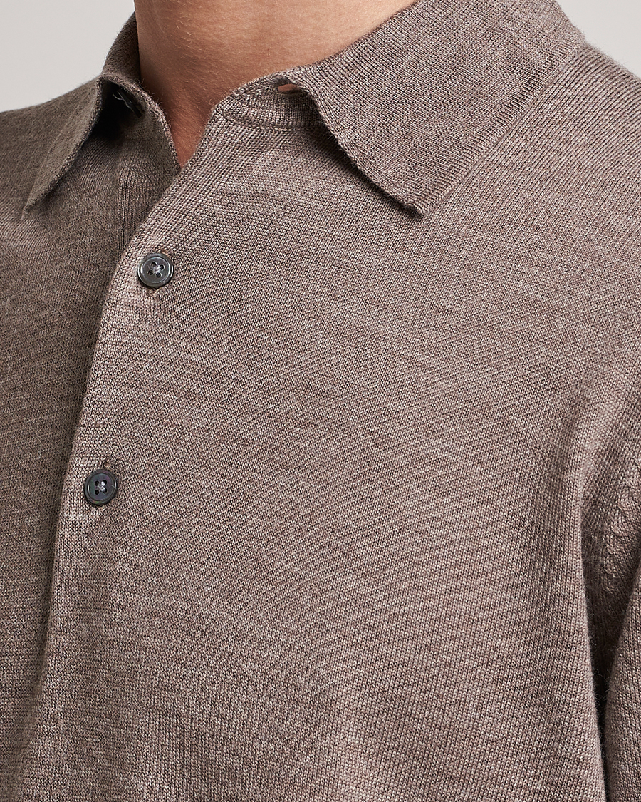 Men | Sweaters & Knitwear | A Day's March | Ambroz Merino Polo Taupe Melange