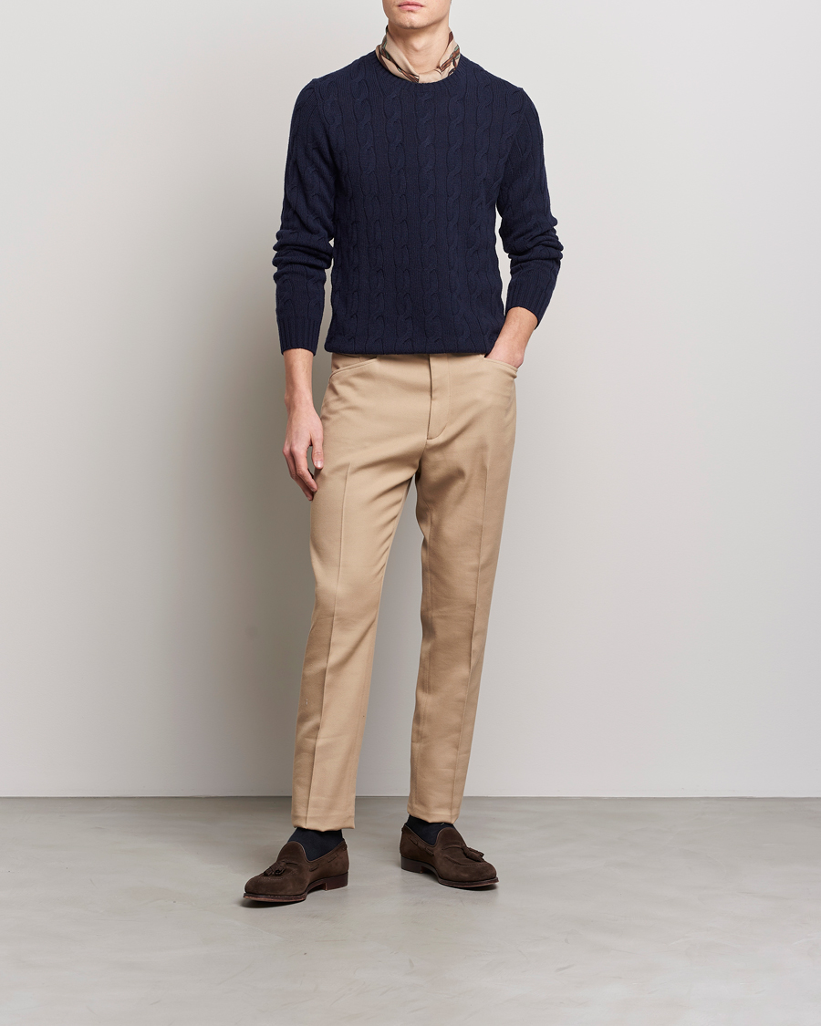 Men | Sweaters & Knitwear | Ralph Lauren Purple Label | Cashmere Cable Crew Neck Sweater Chairman Navy