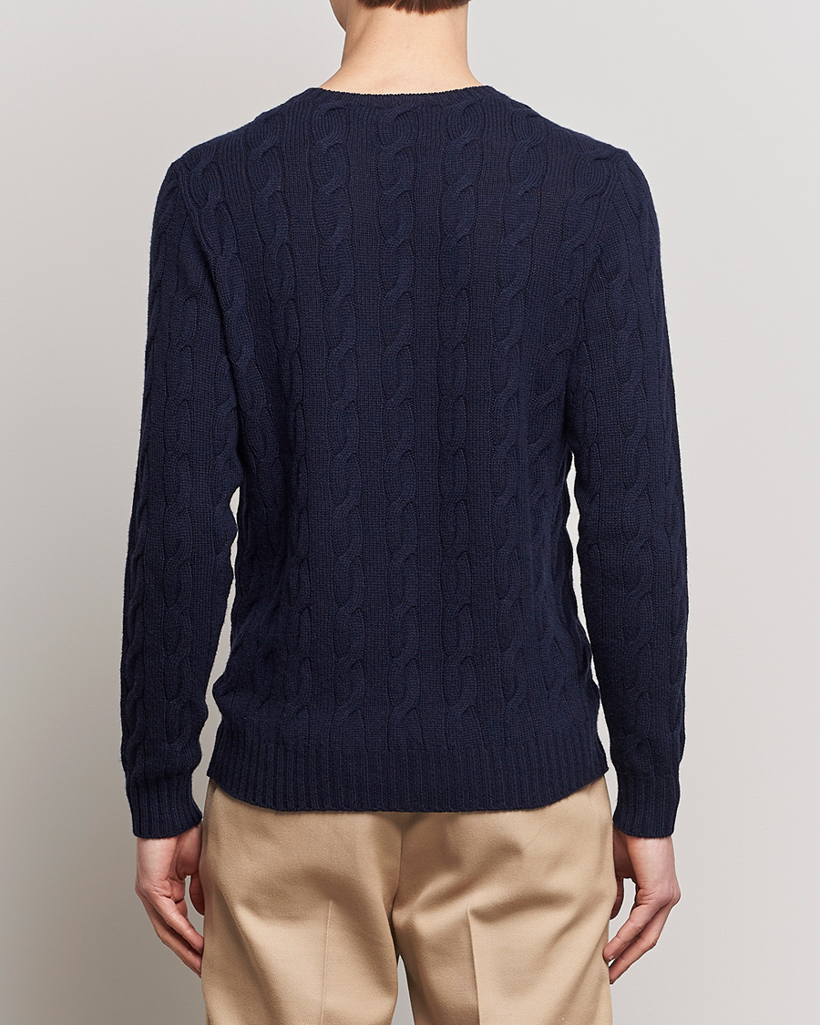 Men | Sweaters & Knitwear | Ralph Lauren Purple Label | Cashmere Cable Crew Neck Sweater Chairman Navy