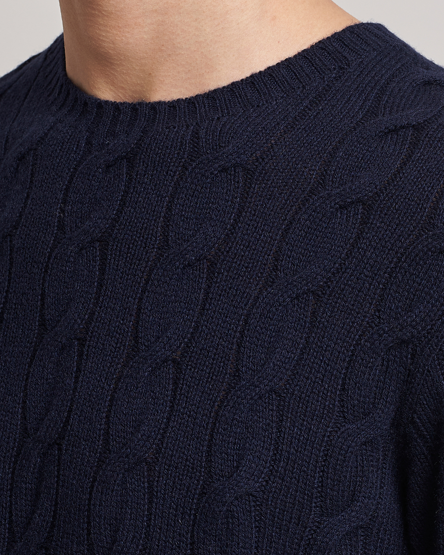 Men | Sweaters & Knitwear | Ralph Lauren Purple Label | Cashmere Cable Crew Neck Sweater Chairman Navy