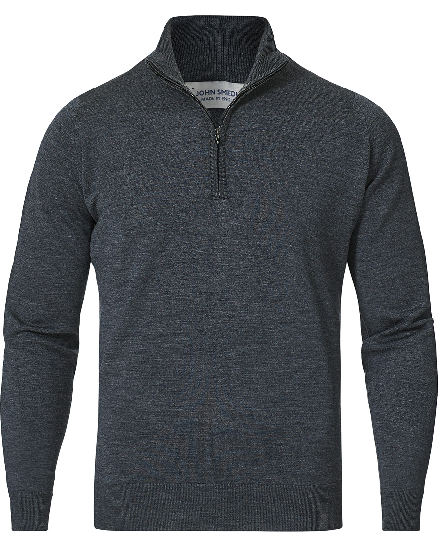 Men | Sweaters & Knitwear | John Smedley | Barrow Extra Fine Merino Half Zip Charcoal