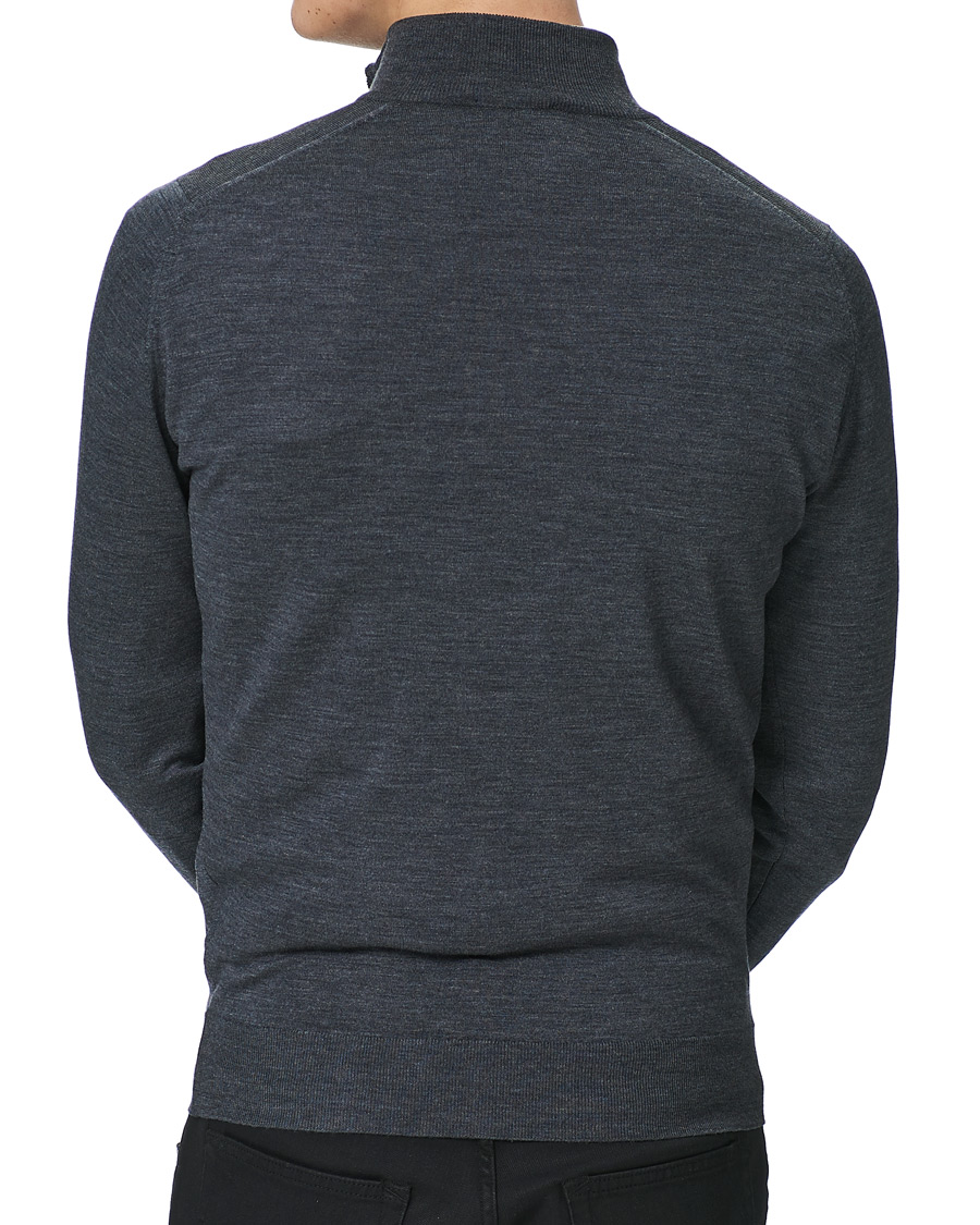 Men | Sweaters & Knitwear | John Smedley | Barrow Extra Fine Merino Half Zip Charcoal