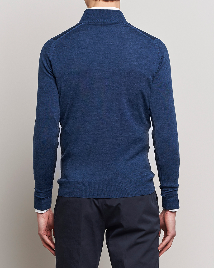 John Smedley Half Zip John Smedley Men's Blue Cashmere Extrafine