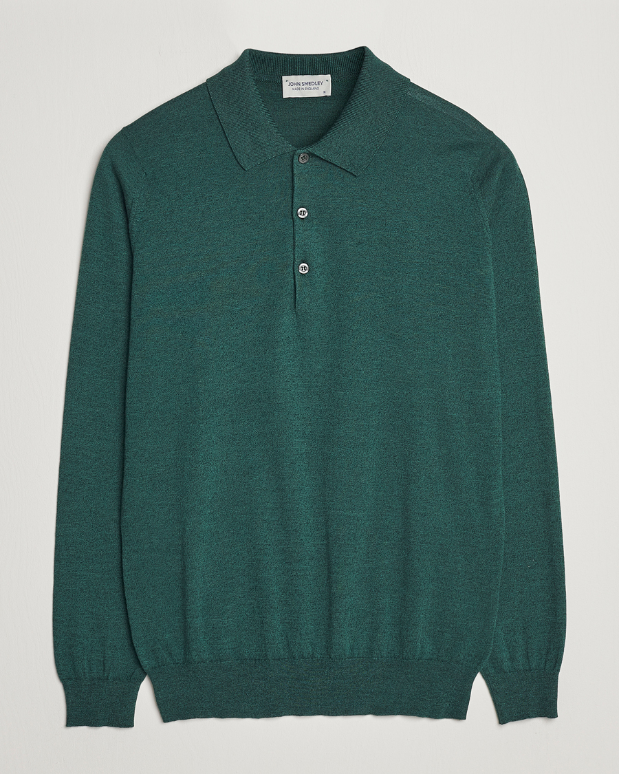 Men | Sweaters & Knitwear | John Smedley | Belper Wool/Cotton Polo Pullover Bottle Green