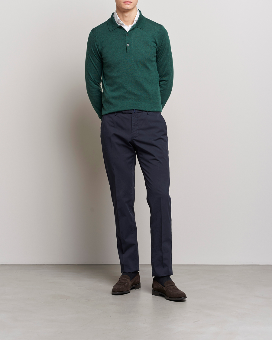 Men | Sweaters & Knitwear | John Smedley | Belper Wool/Cotton Polo Pullover Bottle Green