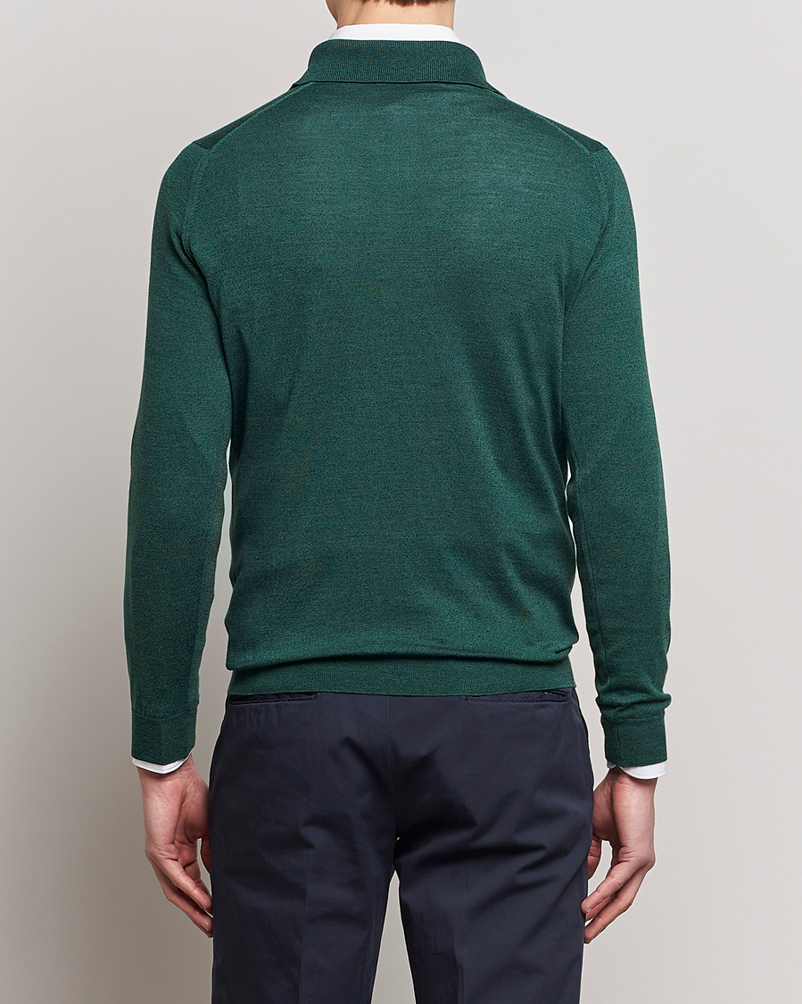 Men | Sweaters & Knitwear | John Smedley | Belper Wool/Cotton Polo Pullover Bottle Green