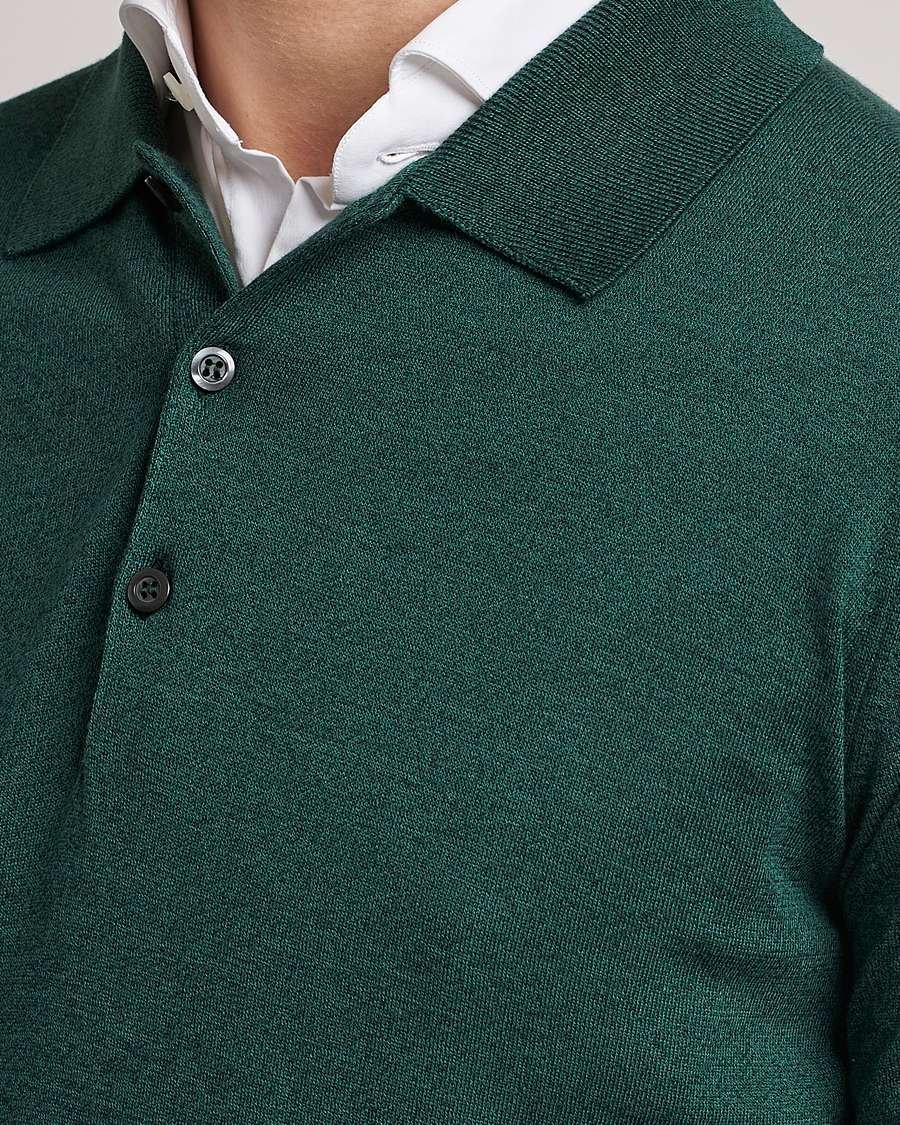 Men | Sweaters & Knitwear | John Smedley | Belper Wool/Cotton Polo Pullover Bottle Green