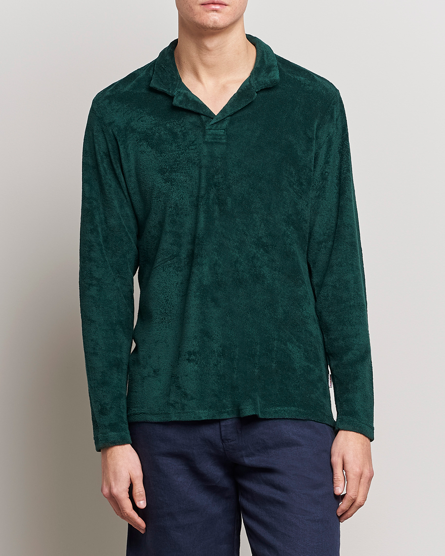 Men | The Terry Collection | Orlebar Brown | Terry Long Sleeve Polo Racing Green