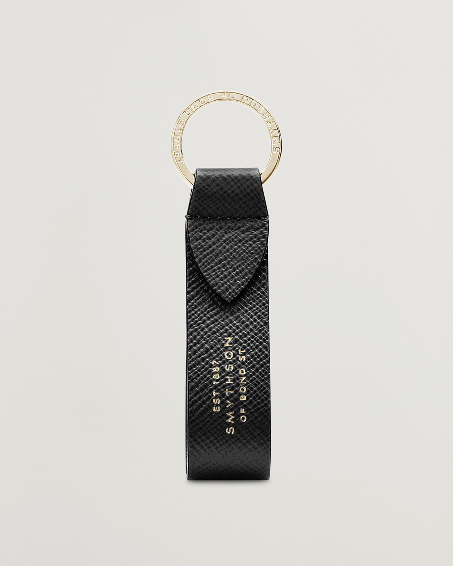 Men | Keychains | Smythson | Panama Leather Keyring Black