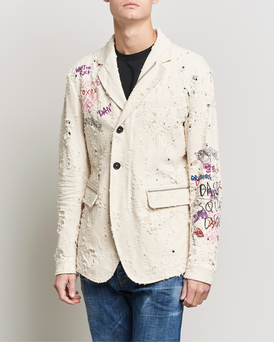 Men | Blazers | Dsquared2 | Painted Military Blazer Light Beige