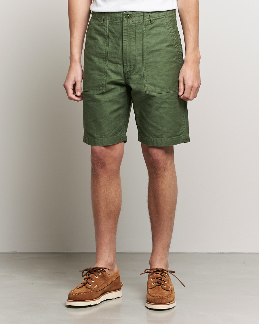 Men | Chino Shorts | orSlow | Slim Fit Original Sateen Fatigue Shorts Green