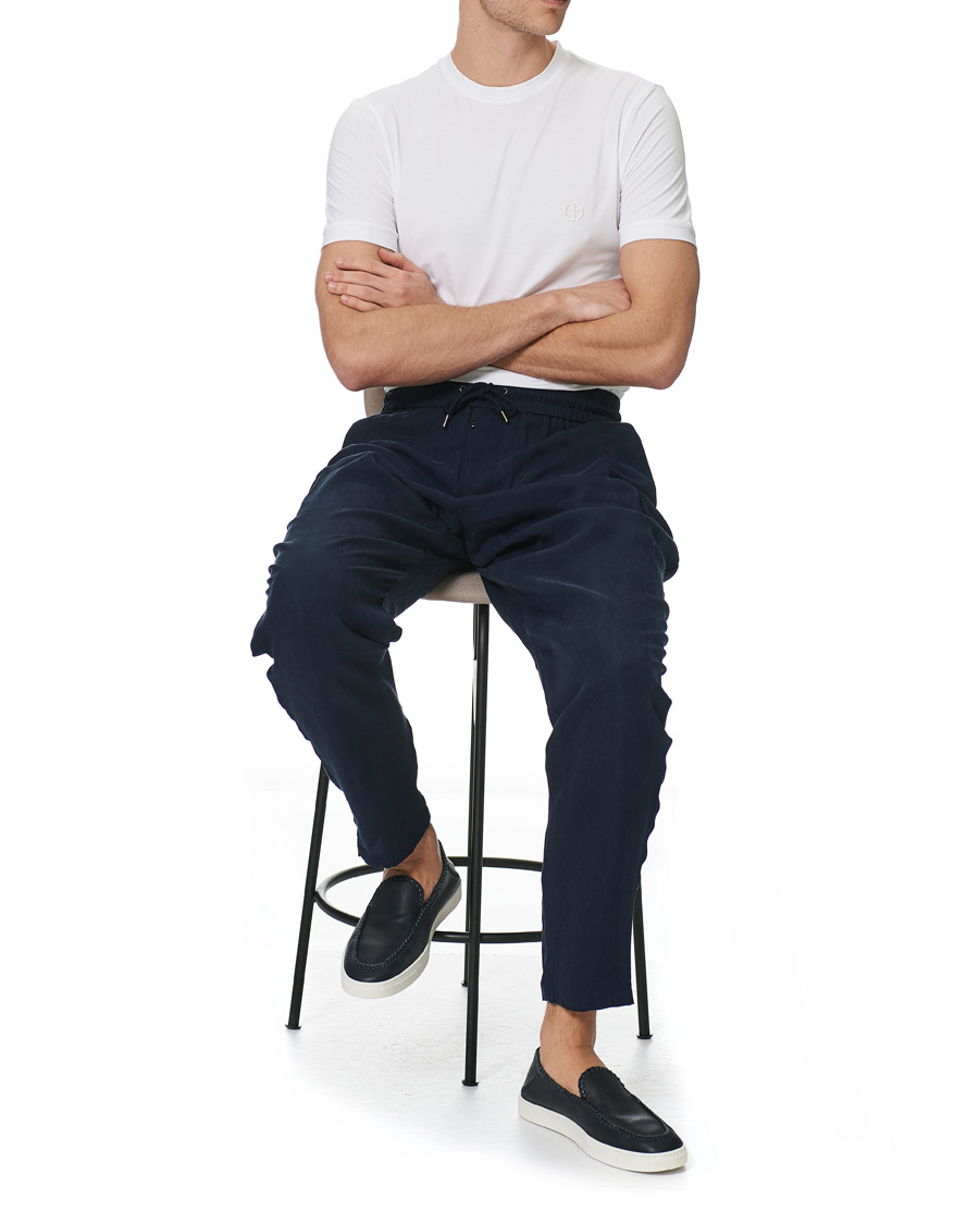Men |  | Giorgio Armani | Soft Cupro Drawstring Trousers Navy