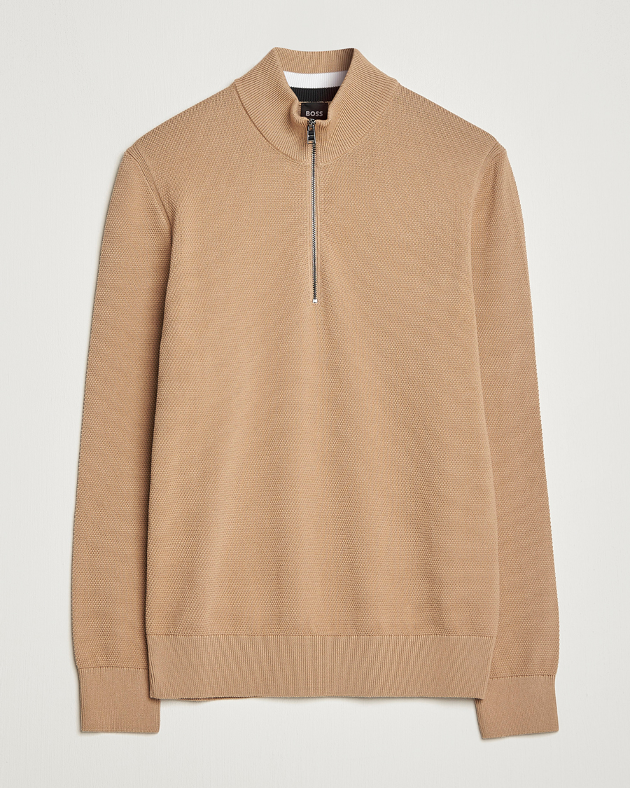 Men | Sweaters & Knitwear | BOSS BLACK | Ebrando Half-Zip Medium Beige