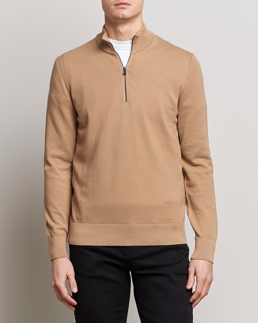 Men | Sweaters & Knitwear | BOSS | Ebrando Half-Zip Medium Beige