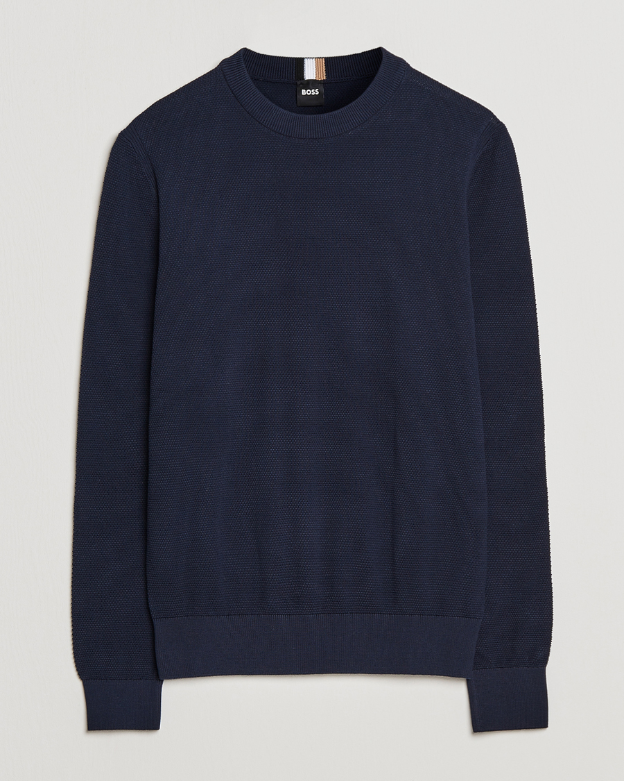 Men | Sweaters & Knitwear | BOSS BLACK | Ecaio Knitted Structured Sweater Dark Blue