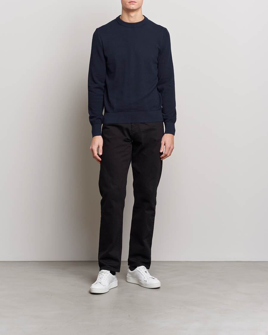 Men | Sweaters & Knitwear | BOSS BLACK | Ecaio Knitted Structured Sweater Dark Blue