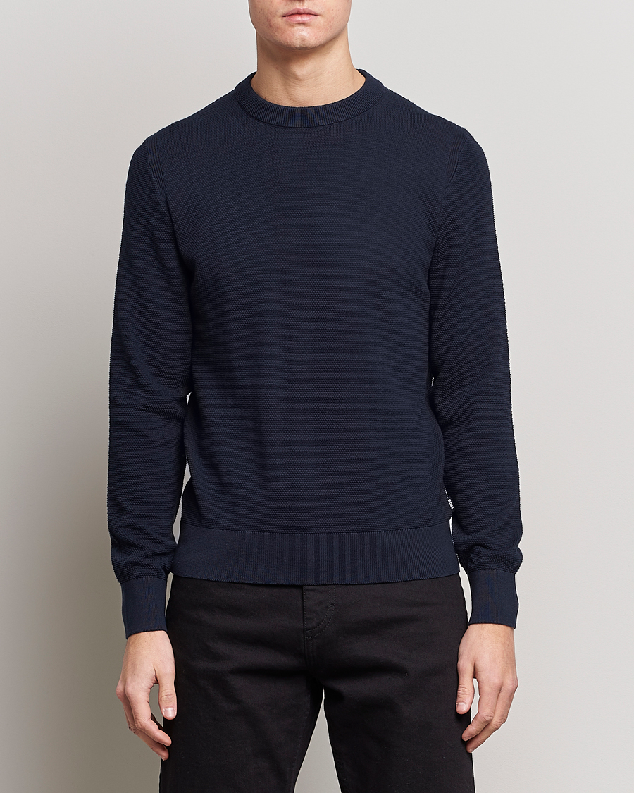 Men | Sweaters & Knitwear | BOSS BLACK | Ecaio Knitted Structured Sweater Dark Blue
