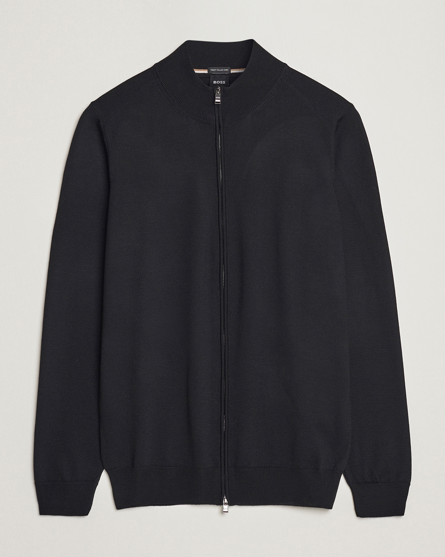 Men | Sweaters & Knitwear | BOSS BLACK | Balonso Full-Zip Sweater Black