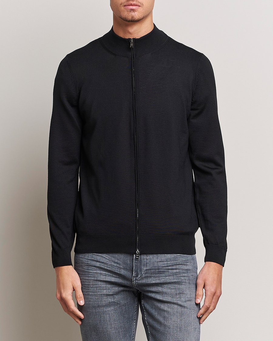 Men | Zip Throughs | BOSS | Balonso Full-Zip Sweater Black