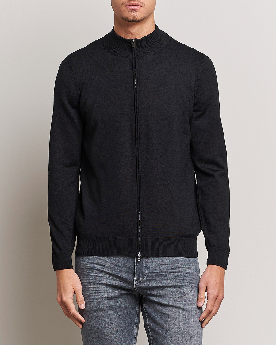 Men | Sweaters & Knitwear | BOSS BLACK | Balonso Full-Zip Sweater Black