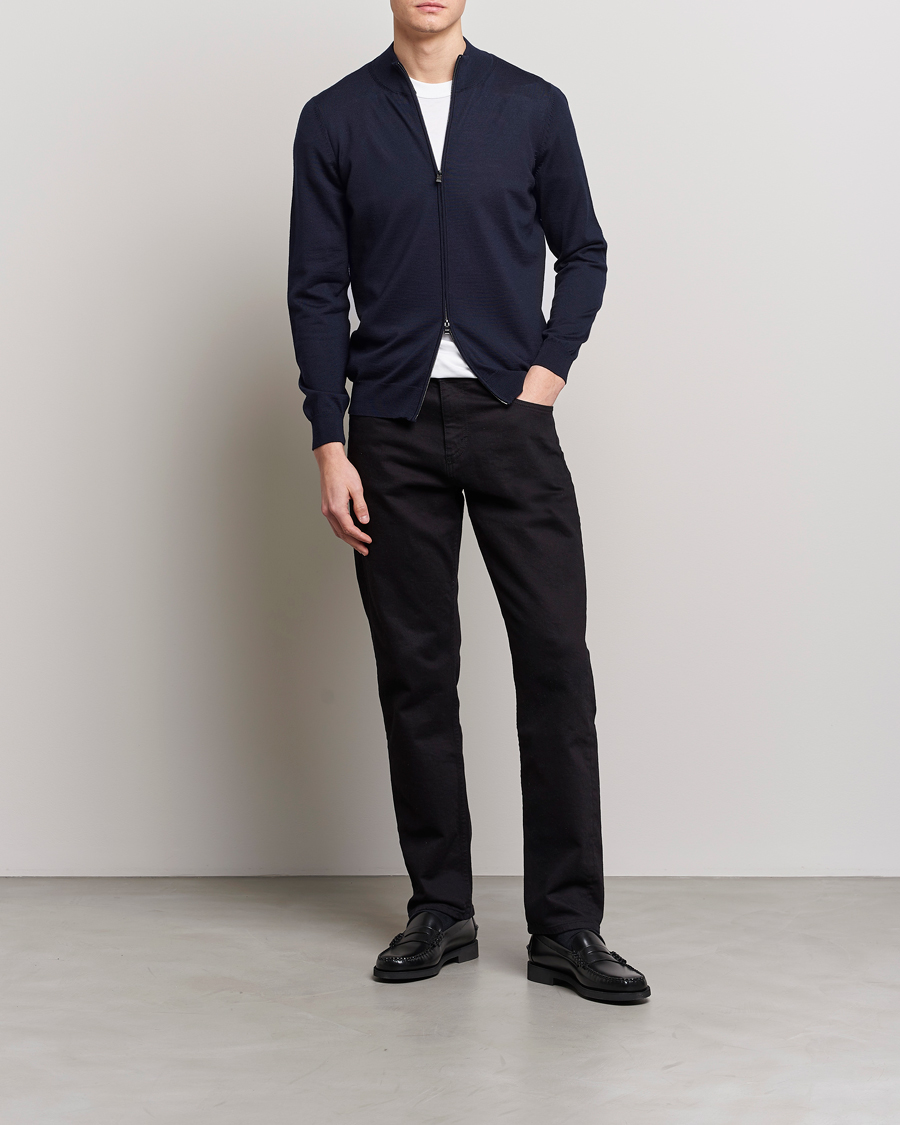 Men | Sweaters & Knitwear | BOSS | Balonso Full-Zip Sweater Dark Blue