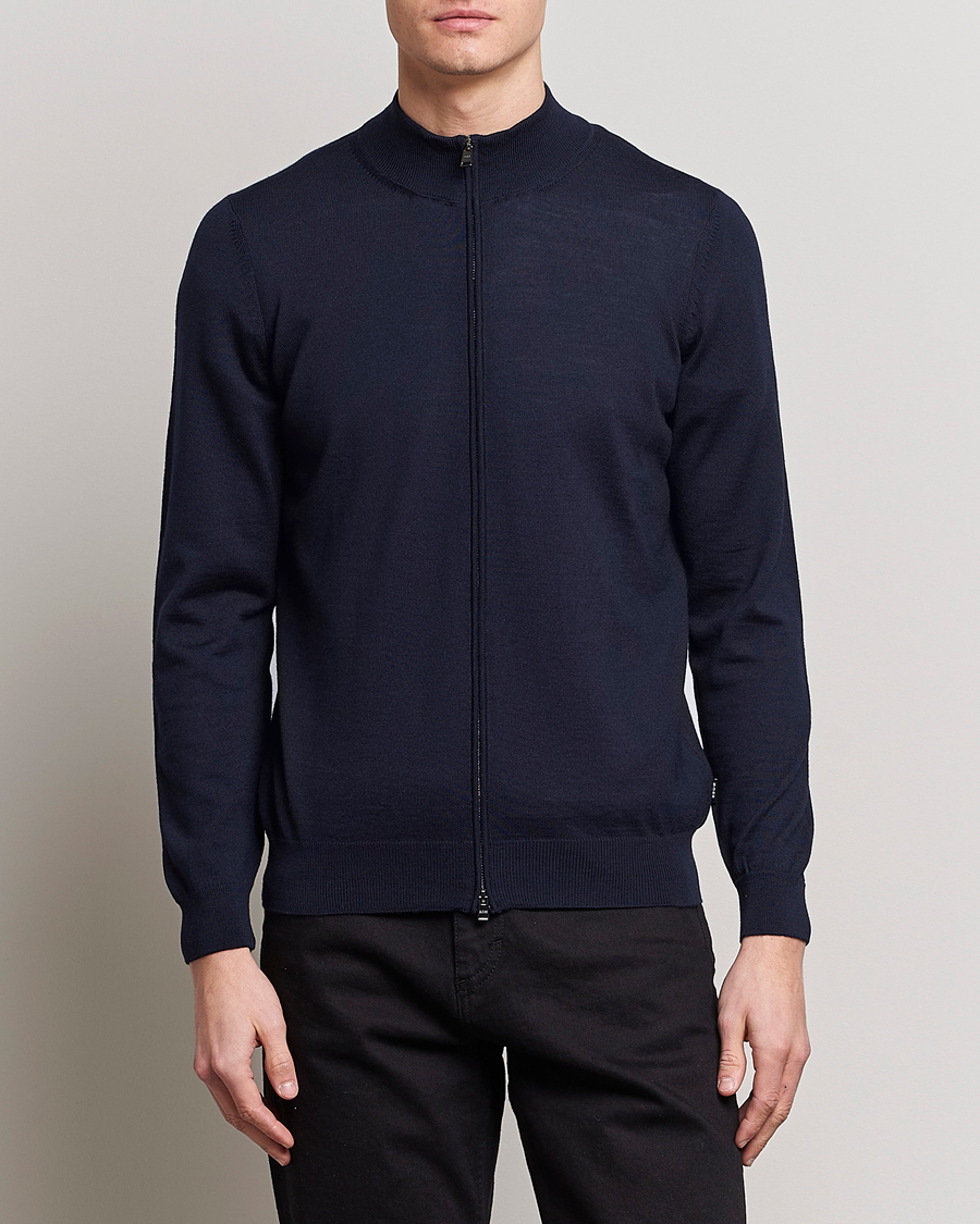 Men | Sweaters & Knitwear | BOSS BLACK | Balonso Full-Zip Sweater Dark Blue