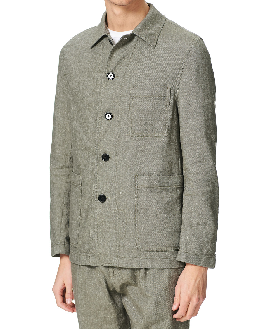 Men | Blazers | BOSS BLACK | BOSS Carper Cotton/Linen Workwear Jacket Open Green