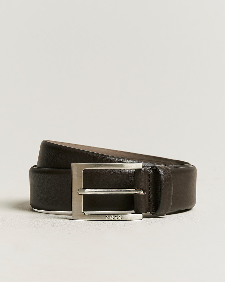 Men | Leather Belts | BOSS BLACK | Barnabie Leather Belt 3,5 cm Dark Brown
