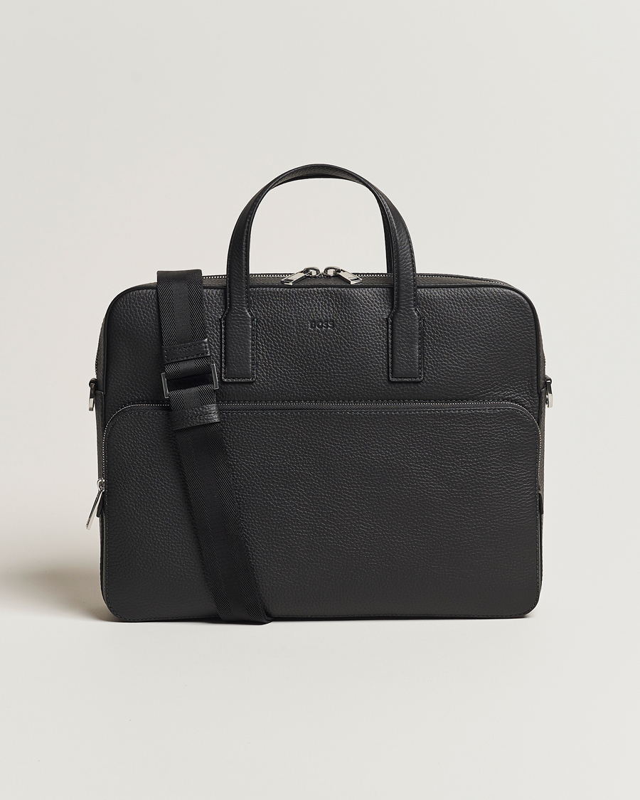 Men | Briefcases | BOSS | Crosstown Computer Leather Bag Black