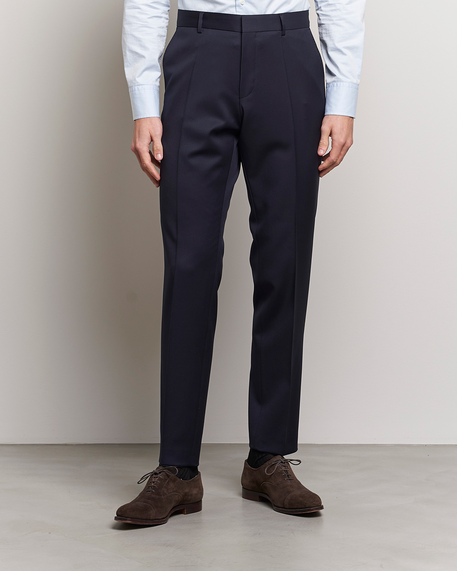 Men | Trousers | BOSS | Genius Slim Fit Wool Trousers Dark Blue