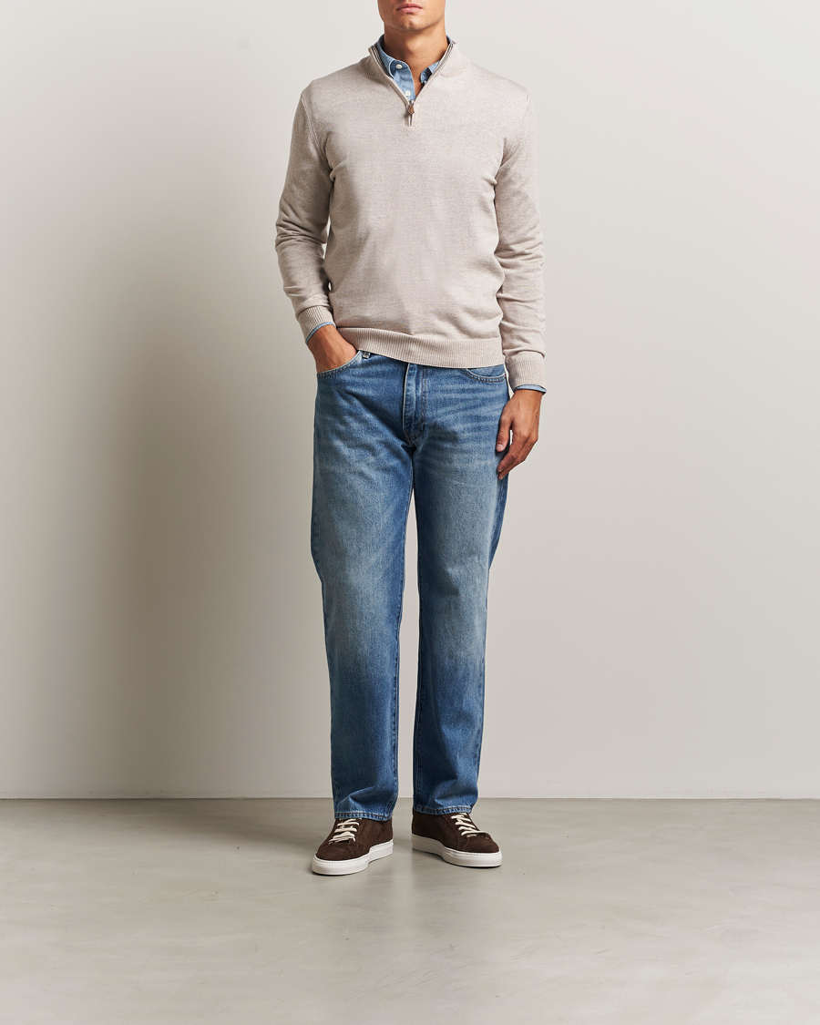 Men | Sweaters & Knitwear | Stenströms | Merino Half-Zip Beige