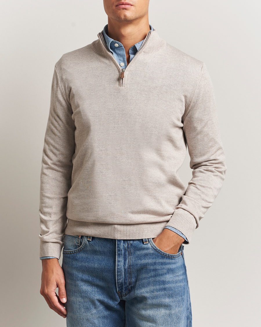 Men | Sweaters & Knitwear | Stenströms | Merino Half-Zip Beige