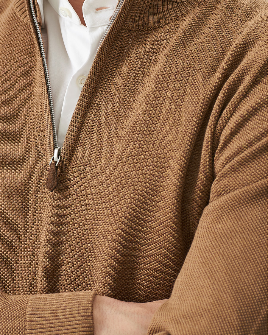 Men | Sweaters & Knitwear | Stenströms | Textured Merino Half Zip Brown