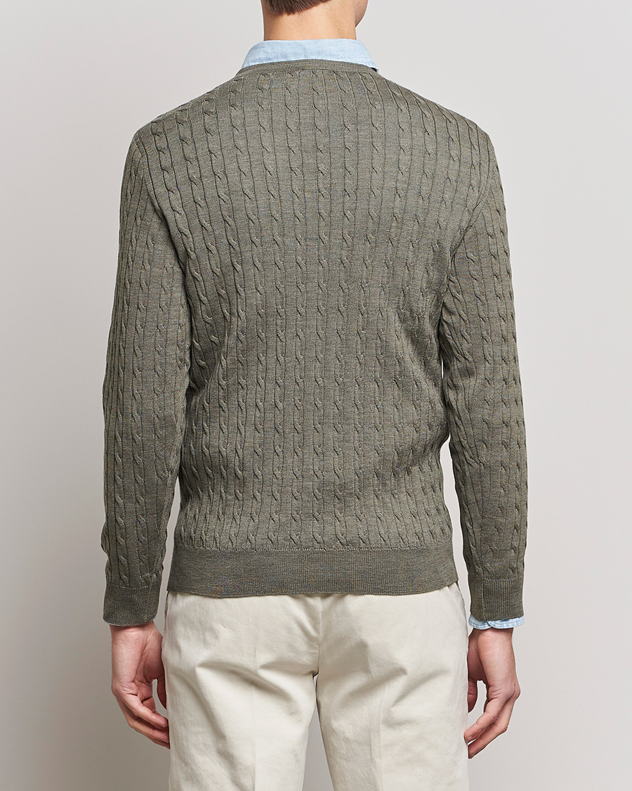 Men | Sweaters & Knitwear | Stenströms | Merino Cable Crew Neck Olive