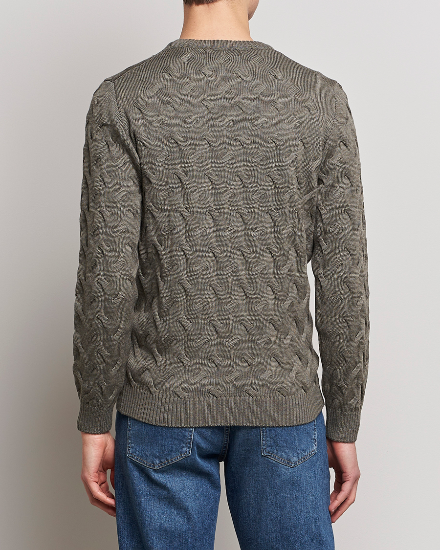 Men | Sweaters & Knitwear | Stenströms | Heavy Cable Merino Crew Neck Olive