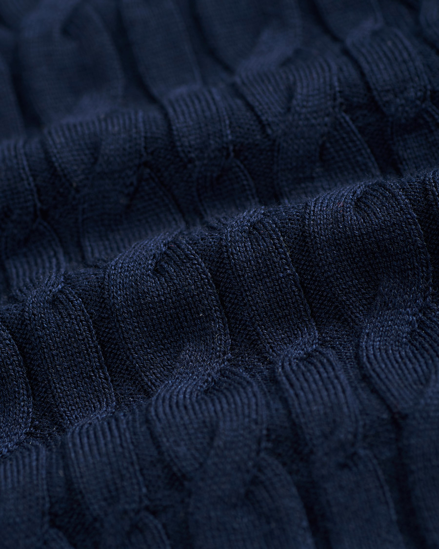 Men | Sweaters & Knitwear | Stenströms | Contast Merino Cable V-Neck Navy