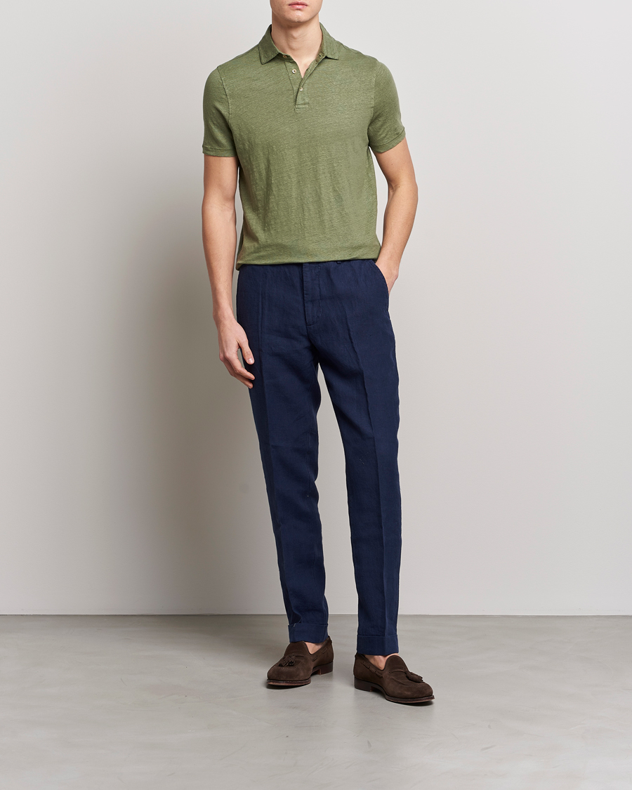 Men | Polo Shirts | Stenströms | Linen Polo Shirt Olive