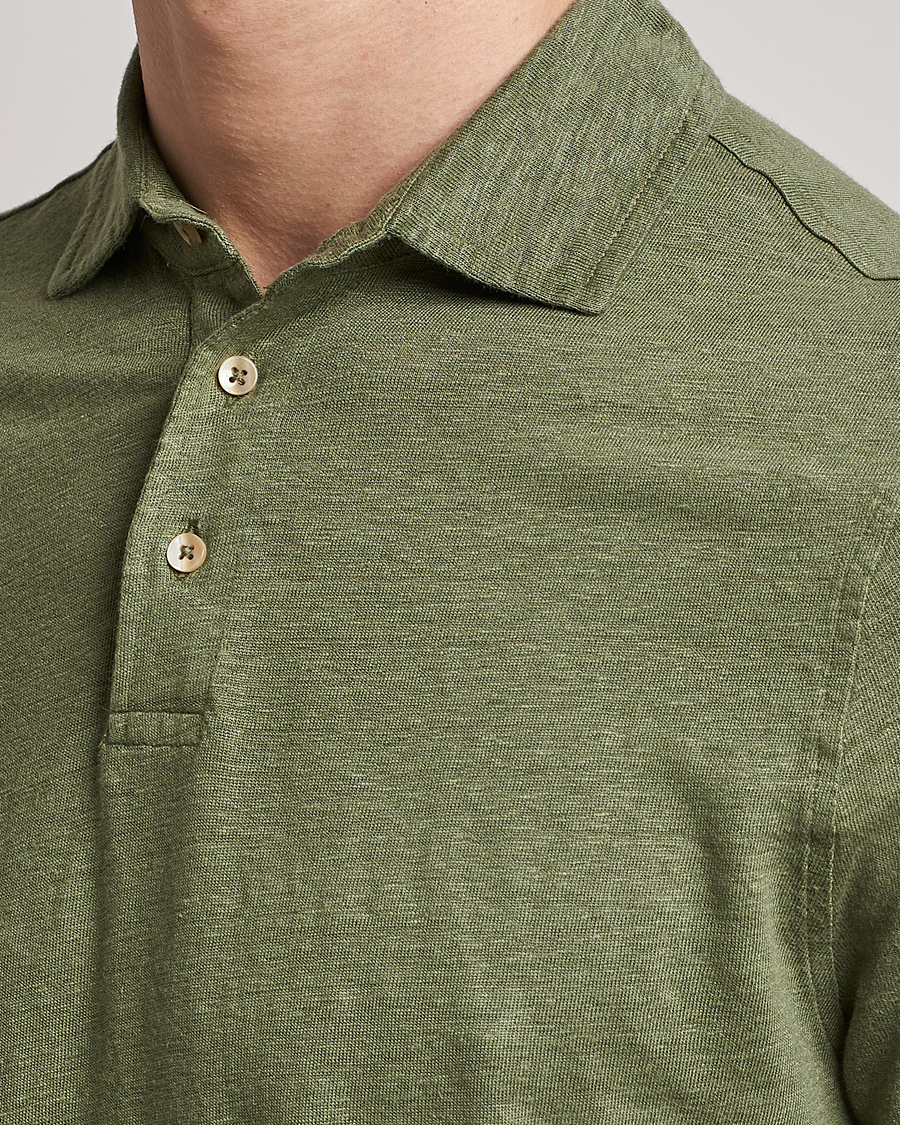 Men | Polo Shirts | Stenströms | Linen Polo Shirt Olive