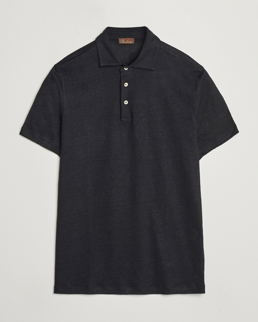 トップス SON OF THE CHEESE Linen Polo Black L Aurélien | Black Linen Polo Shirt