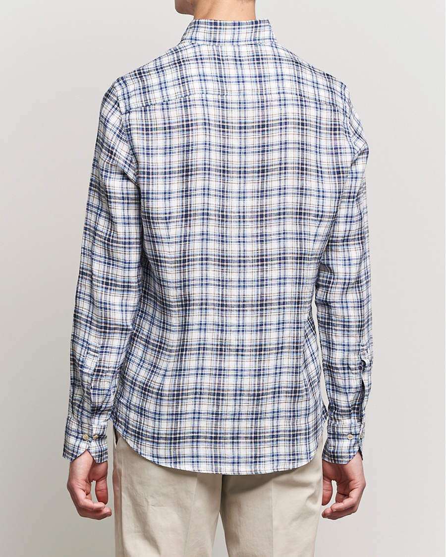 Men | Shirts | Stenströms | Slimline Cut Away Checked Linen Shirt Blue/Beige