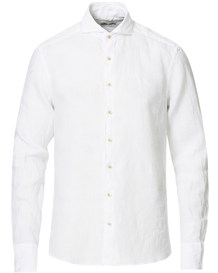 Men | Shirts | Stenströms | Slimline Cut Away Linen Shirt White