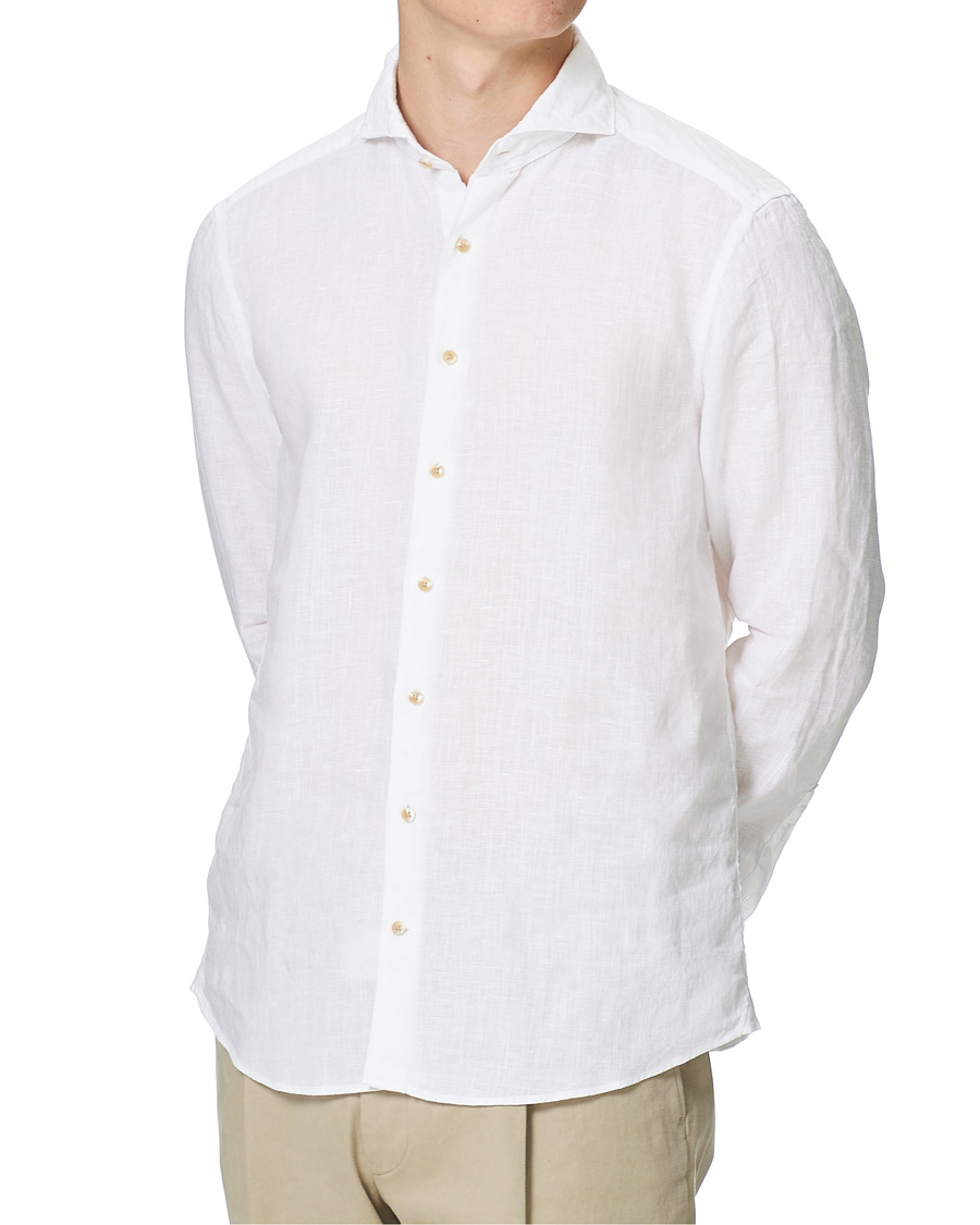 Men | Shirts | Stenströms | Slimline Cut Away Linen Shirt White